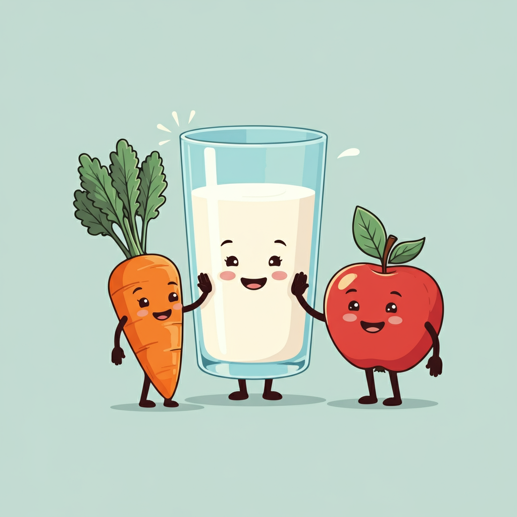 alimenti sani latte carote mela