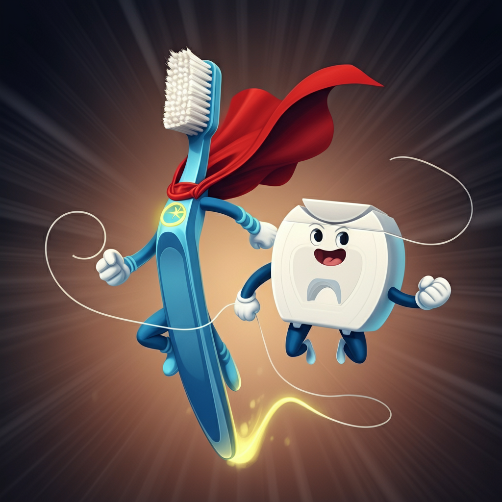 super eroi spazzolino e filo interdentale